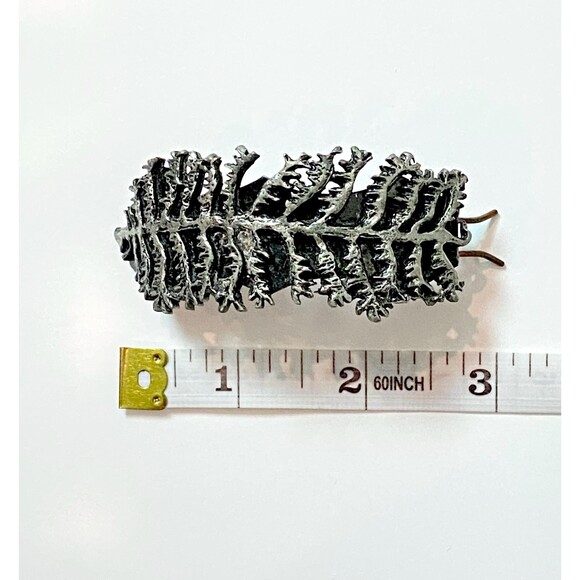 Vintage Oxidized Silvertone Fern-Shaped Hair Clip Barrette Pewter Brutalist - Picture 2 of 3
